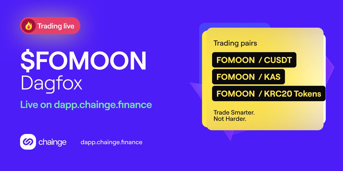 FinanceChainge's tweet photo. Thrilled to announce a new #KRC20 token is available for trading on https://t.co/YK6nkGW0l2!

You can now buy &amp; sell $FOMOON with $KAS, $CUSDT or ANY listed KRC20 token

Check out the waiting list at https://t.co/DqP6GMDCcP and add liquidity to support KRC20 token listings! https://t.co/diOs8UCpGR