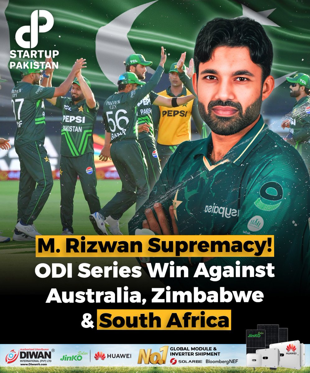 PakStartup's tweet photo. Pakistan Wins ODI Series Against Australia, Zimbabwe & South Africa under the captaincy of Muhammad Rizwan
Pakistan made history by winning its third ODI series in South Africa, clinching a 2-0 victory.
For More info: https://t.co/ByjBYvq4il
#MRizwan #PakistanCricket #ODI https://t.co/CXEe1CN84C