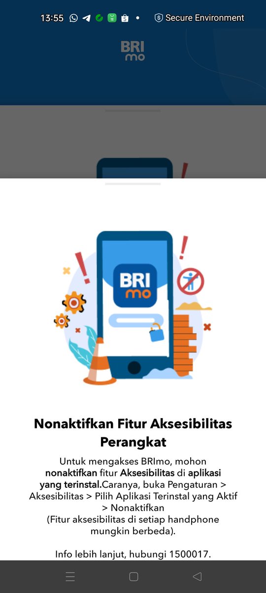 freethima's tweet image. Brimo... Maksudnya kamu apa sih... Disuruh matiin aksesibility tp nda jelas maunya apa... Jdnya nda bs dibuka ini.. lha trs mau transaksi pake apa .. brimo suck!!!!!