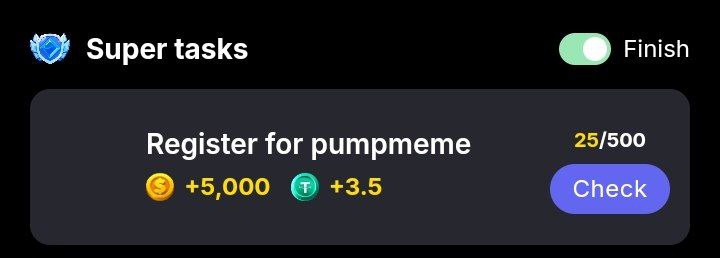 🚀 Earn $3.5 USDT Instantly with DigiTasksBot!

🕹 Complete ONE simple task and withdraw your $3.5 USDT instantly—no lock-up! 🤑

⏳ Only 500 spots available—act fast!

How to Earn:

1️⃣ Open DigiTasksBot and click "EARNS".
2️⃣ Go to "Super Tasks" and find "Register for PumpMeme".