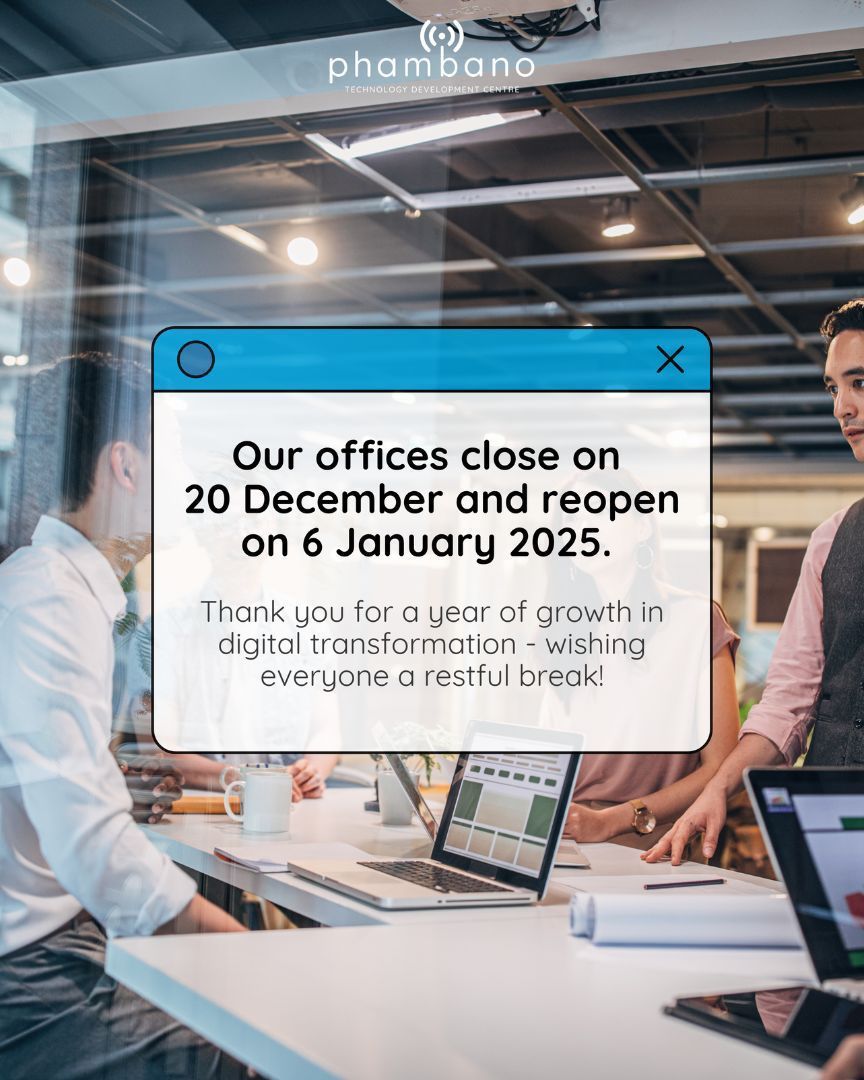 PhambanoTech's tweet image. As we wind down for the year, please note that our offices will close on 20th December and reopen on 6th January 2025. 

Thank you for a year of growth and innovation in digital transformation! Wishing everyone a restful break.

#PhambanoTech #YearEnd #TechForNonprofits