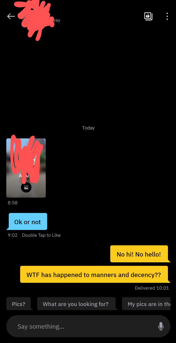 donuts_barnacle's tweet photo. Why can't we start a conversation with Hi or Hello 🙄
Do better! #grindr #grindrfail https://t.co/H1zOo2ZBwz
