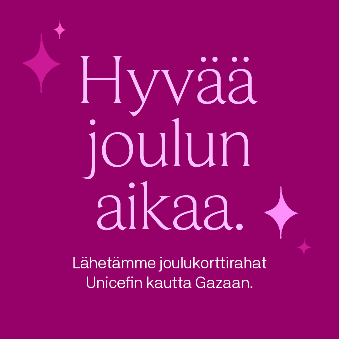 Kaskas (@kaskasmedia) on Twitter photo Lahjoitamme tänä vuonna joulukorttirahamme <a href="/unicef_finland/">Suomen UNICEF – UNICEF Finland</a>'in kautta Gazaan. ❤️
Kiitos kaikille kuluneesta vuodesta ja rauhallista #joulu'n aikaa! 🎄 Lahjoitamme tänä vuonna joulukorttirahamme <a href="/unicef_finland/">Suomen UNICEF – UNICEF Finland</a>'in kautta Gazaan. ❤️
Kiitos kaikille kuluneesta vuodesta ja rauhallista #joulu'n aikaa! 🎄