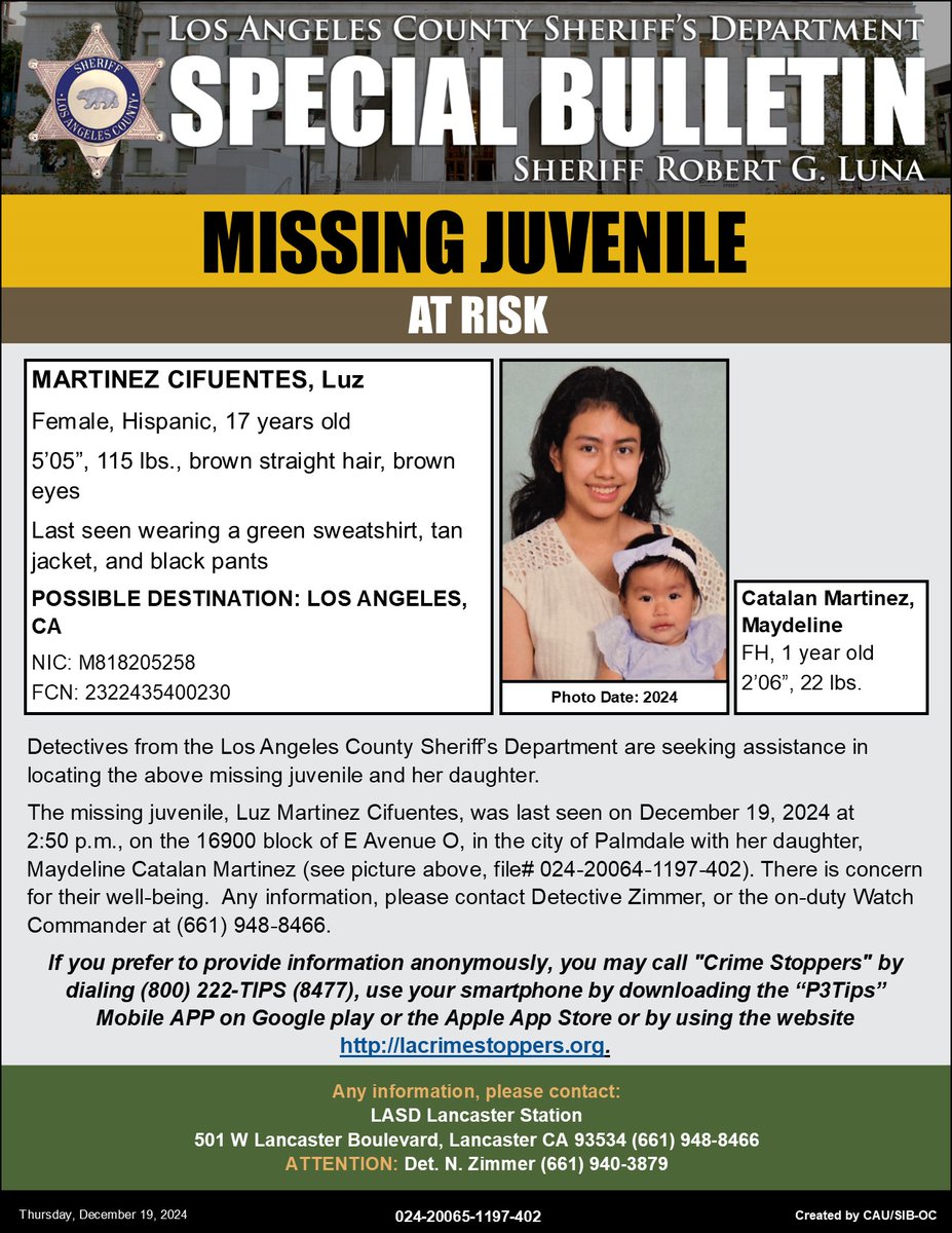 LASDHQ's tweet photo. #LASD is Asking for the Public's Help Locating Missing At-Risk Juveniles, Luz Martinez Cifuentes and Maydeline Catalan Martinez #Lancaster

https://t.co/HV6CwxcdnK
