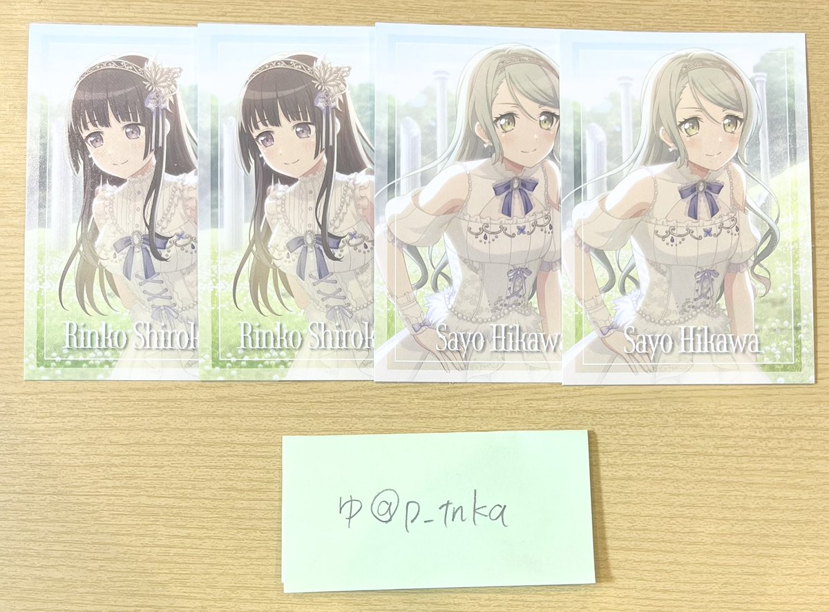 p_tnka's tweet photo. @yoshi_toR 初めまして、こんにちは。
検索よりお声掛け失礼致します。
当方燐子2枚所持しているのですがリサ2枚と郵送にて交換していただくことは可能でしょうか？
ご検討いただけますと幸いです。 https://t.co/cIsk69jvlF
