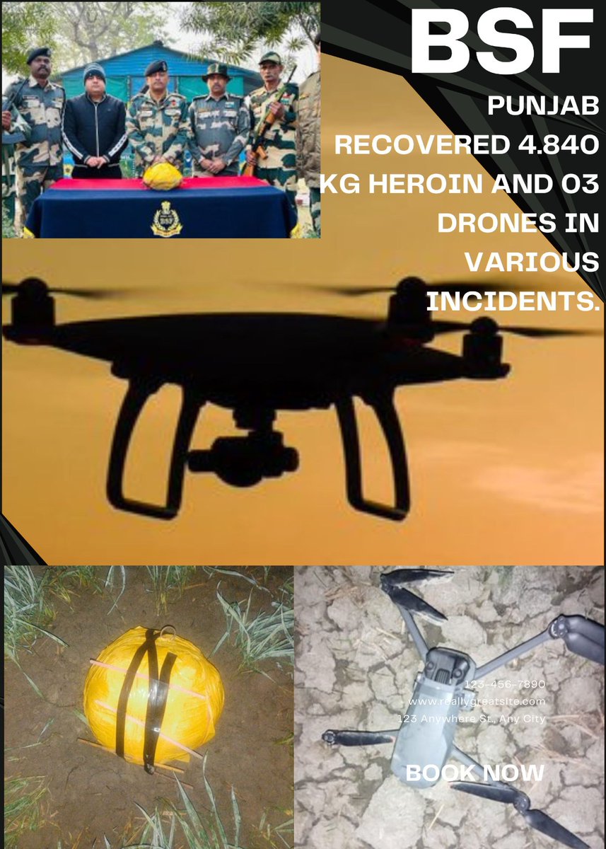 Shilpa01Sharma's tweet photo. #AlertBSF Punjab foils drug smuggling attempts with the seizure of 3 Pakistani drones 4.84 kg heroin from Punjab border. BSF jawan high alert on duty.
प्रकाश चौटाला #Jaipur
#FairPayForDrivers #OpenSterlite
#UiTheMovie #SprightAgroAchieves
सशस्त्र सीमा पूर्व मुख्यमंत्री https://t.co/hMURQiLnJa