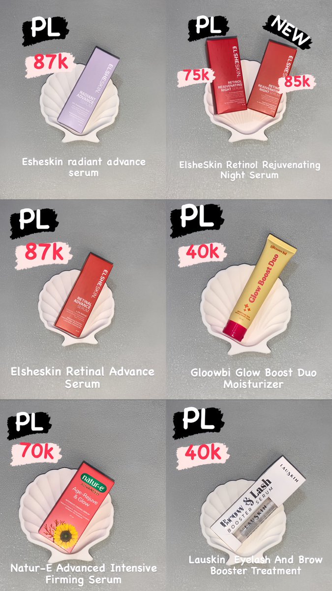 PRELOVED SKINCARE‼️100% ORI

- Esheskin radiant advance serum
- ElsheSkin Retinol Rejuvenating
- Elsheskin Retinal Advance Serum
- Gloowbi Glow Boost Duo Moisturizer
- Natur-E Advanced Intensive Serum
- Lauskin Eyelash And Brow Booster

More info DM or wa.me/+6287882299342