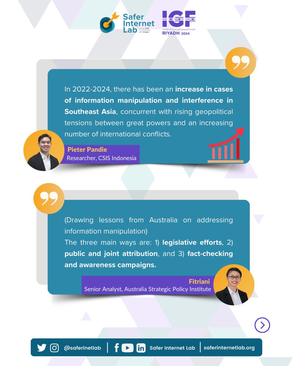saferinetlab's tweet photo. Check out what we discussed at IGF 2024 👀

#IGF2024 #SAILatIGF #SaferInternetLab #InformationManipulation https://t.co/n6o7hZuTla