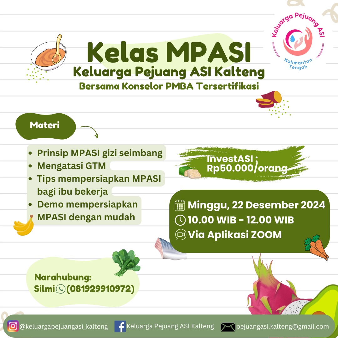 jumatil's tweet photo. 🎉 Kelas MPASI Kalteng 🎉
👶 Belajar MPASI gizi seimbang &amp; cara atasi GTM bareng Konselor PMBA tersertifikasi!
📆 Minggu, 22 Des 2024
🕙 10.00-12.00 WIB
📍 Via Zoom
💸 Rp50K

💬 Daftar: WA Silmi (0819-2991-0972)
#MPASISehat #PejuangASI https://t.co/SBRsUQSmtg