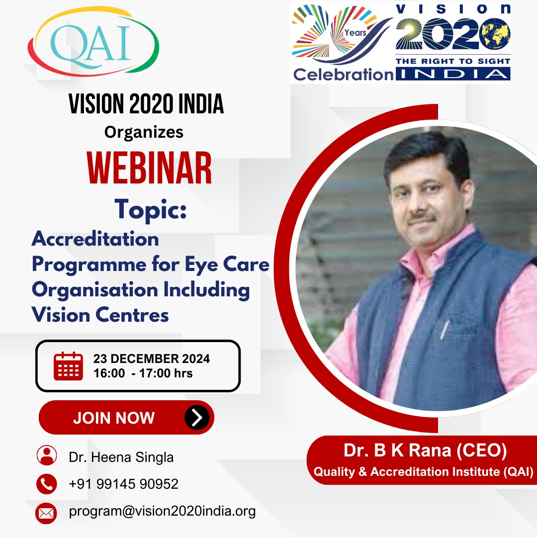 <a href="/QAI2017/">QAI</a> is delighted to join the webinar on Accreditation Programme for Eye Care Organisation Including Vision Centres
📷 Here is the registration link: lnkd.in/gPYheVJJ
#EyeCare 
<a href="/bkrana71/">Bhupendra  Rana (BK)</a>