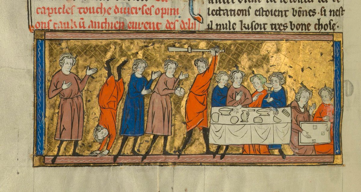 The pleasures of man: eating, drinking and playing games (baseball ?)

Ms. 9543 <a href="/kbrbe/">KBR</a>, ‘Li ars d'amour, de vertu et de boneurté’, Flanders, late 13th century, 67 miniatures, presence in the Royal Library attested since 1597

Now digitised: uurl.kbr.be/2216344