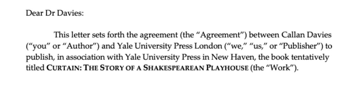 Some exciting book news to round out the year 🎉: signed a contract with Yale for a popular history/"trade book" on the Curtain playhouse (out c. 2028). Provisionally titled "Curtain: The Story of a Shakespearean Playhouse" (+ provisional "blurb"). Resolution of writing for 2025!