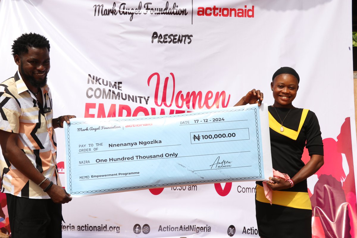 ActionAid Nigeria (@actionaidng) on Twitter photo Exciting news from Nkume Community, Enugu State!
ActionAid Ambassador <a href="/markangelcomedy/">Mark Angel</a>, through his foundation and in partnership with ActionAid’s Local Rights Programme and the Community Sponsorship, donated ₦1.7 million to empower 15 women entrepreneurs and 2 men living with Exciting news from Nkume Community, Enugu State!
ActionAid Ambassador <a href="/markangelcomedy/">Mark Angel</a>, through his foundation and in partnership with ActionAid’s Local Rights Programme and the Community Sponsorship, donated ₦1.7 million to empower 15 women entrepreneurs and 2 men living with
