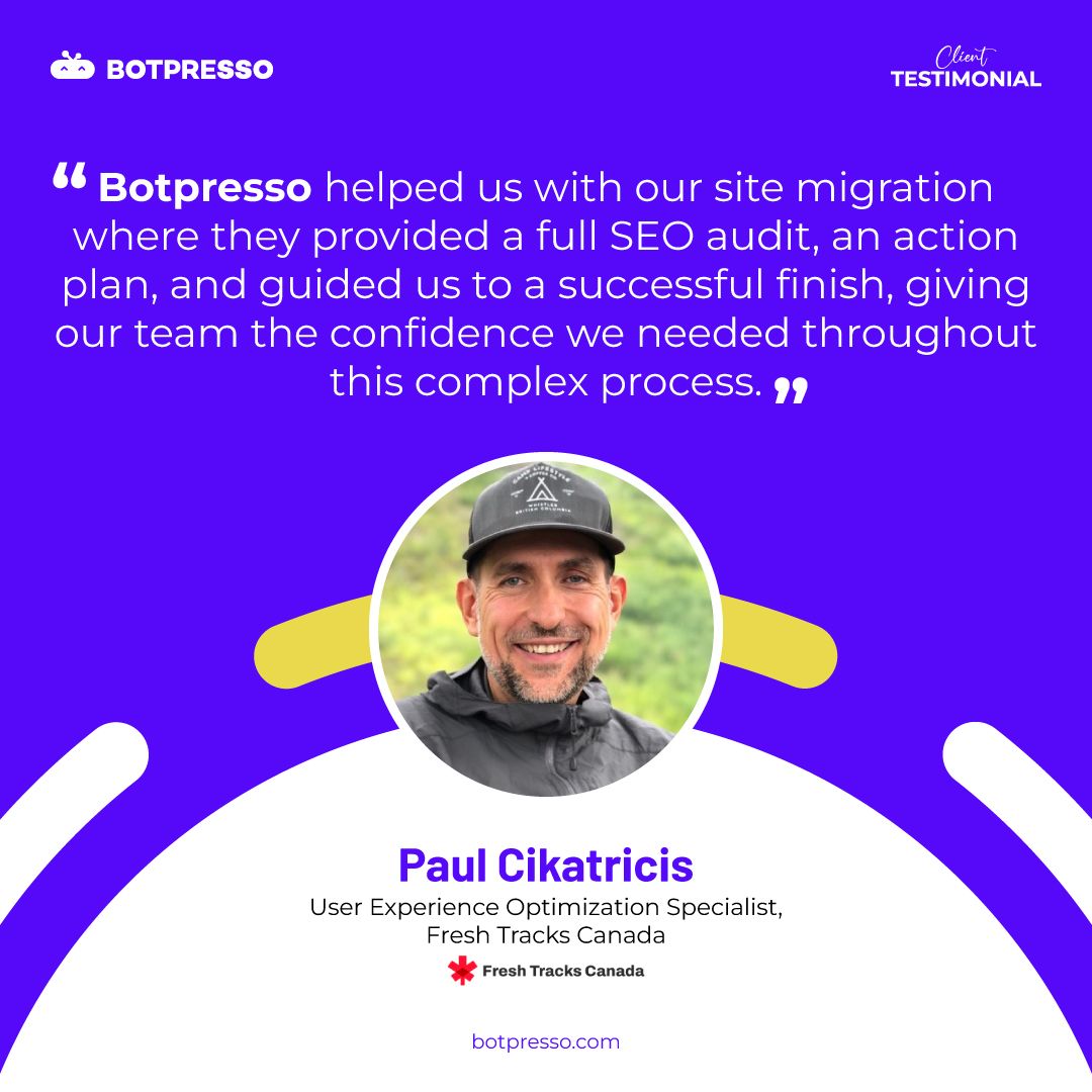 Botpresso (@botpresso) on Twitter photo Big thanks to <a href="/paulcikatricis/">Paul Cikatricis</a> & the <a href="/freshtracker/">Fresh Tracks Canada</a> team for trusting <a href="/botpresso/">Botpresso</a> with their site migration!
Need expert help? Let’s connect: shorturl.at/PjkxH
#Botpresso #ClientTestimonial #SEOTestimonial Big thanks to <a href="/paulcikatricis/">Paul Cikatricis</a> & the <a href="/freshtracker/">Fresh Tracks Canada</a> team for trusting <a href="/botpresso/">Botpresso</a> with their site migration!
Need expert help? Let’s connect: shorturl.at/PjkxH
#Botpresso #ClientTestimonial #SEOTestimonial