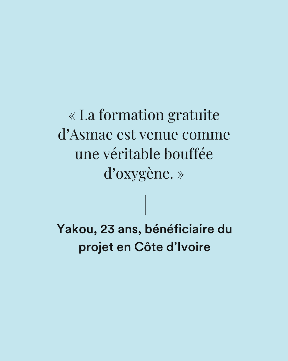 🇨🇮​✨ En Côte d’Ivoire, grâce à Asmae, des jeunes ont la possibilité de suivre la formation professionnelle de leur choix. 
Ce cursus facilite leur accès au marché du travail.