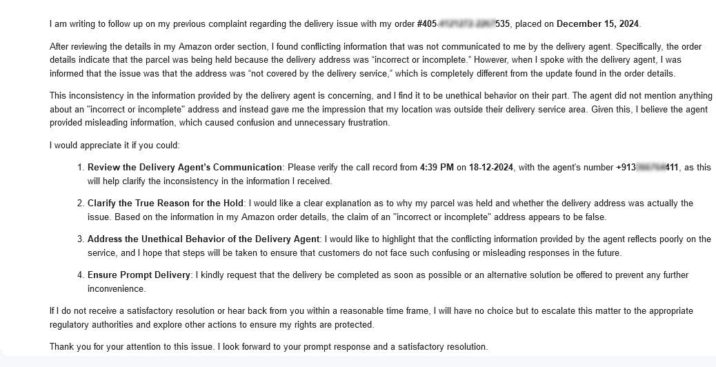 DeveloperCheap's tweet photo. Terrible service! Beware before buying 4m AmazonIN

Shocking how Amazon refuses to take responsibility for deceptive behavior by their delivery agents. Refused to register a complaint too. Totally unprofessional service—never buy 4m Amazon if u don't want to waste ur time &amp; money https://t.co/42JXAk2giu