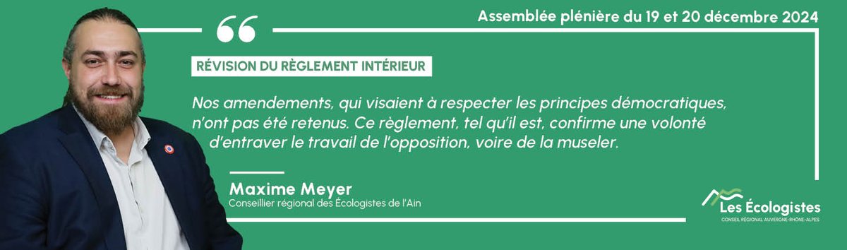 <a href="/RoyerOlivier26/">Olivier ROYER ⏚✌️🌻🍉🌧🌍</a> 👉 Retrouvez l'intervention de <a href="/MaximeMeyer01/">Maxime Meyer</a> sur la révision du règlement intérieur : ecologieaura.fr/ap202412-regle…