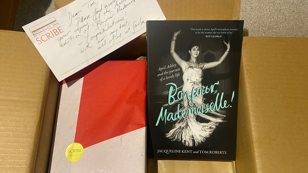 Bonjour Australian edition! Pre-publication copies, now with bonus <a href="/BoyGeorge/">Boy George</a> endorsement, of the extraordinary story of trans trailblazer April Ashley to be published 7 January thanks to the brilliant <a href="/scribepub/">Scribe Publications</a> scribepublications.com.au/books-authors/…