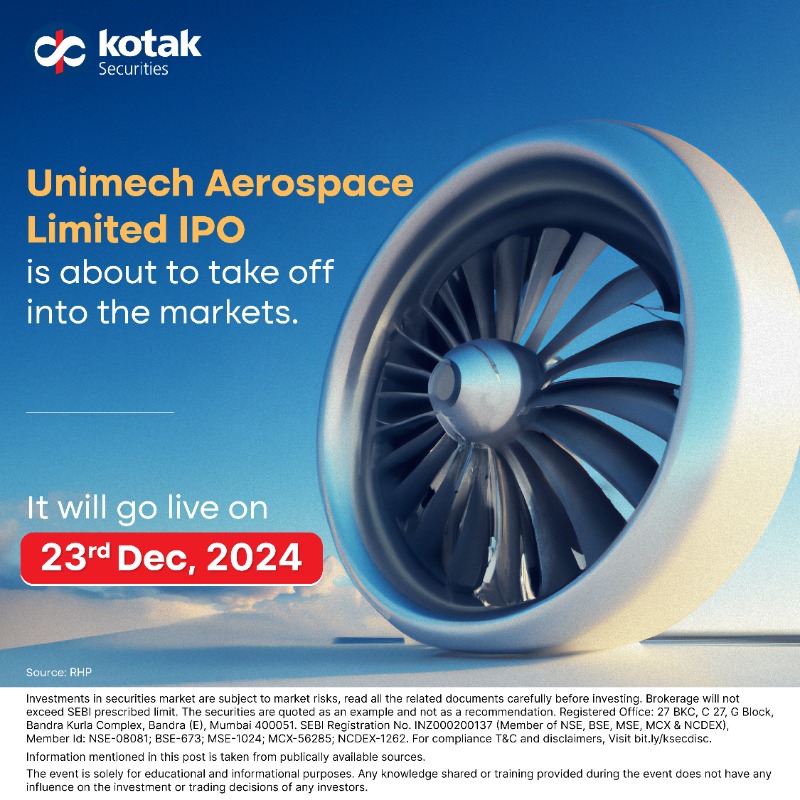 kotakneo's tweet photo. With a book built issue of ₹500 crores, Unimech Aerospace and Manufacturing Limited IPO goes live on 23rd Dec 2024.
Are you planning to apply for this IPO? Let us know in the comments!
#KotakSecurities #UnitechAerospace #Aerospace #DefenceAndAerospace #Engineering