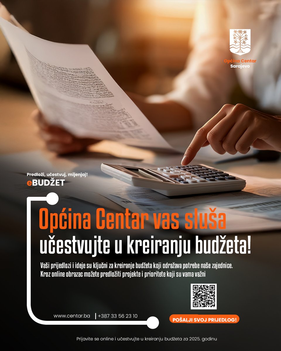 📢 Pozivamo građane Općine Centar Sarajevo da učestvuju u javnoj raspravi o Nacrtu budžeta! 💡
➡️ Pošaljite prijedloge putem e-pošte, lično ili koristeći e-budžet aplikaciju: centar.ba/gradjani/e-bud…  <a href="/mandic_srdjan/">Srdjan Mandic</a> 
 🏛️ #Budžet2024 #OpćinaCentar #EBudžet