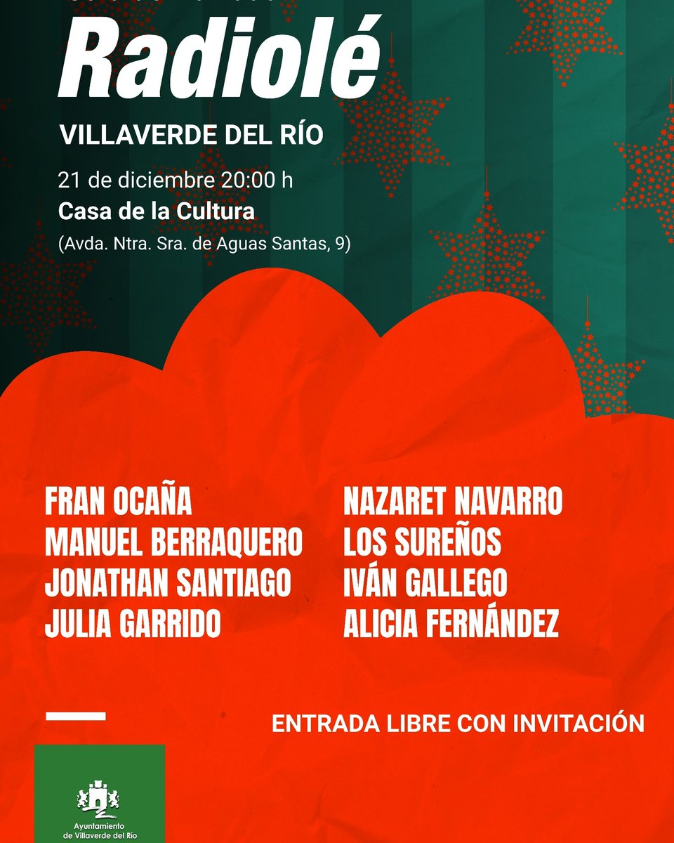 🎄✨ ¡Este sábado nos vemos en Villaverde del Río! ✨🎄

La Gala de Navidad de Radiolé llega a la Casa de la Cultura el 21 de diciembre a las 20:00 h, con un cartel espectacular lleno de artistas que nos harán vivir una noche mágica