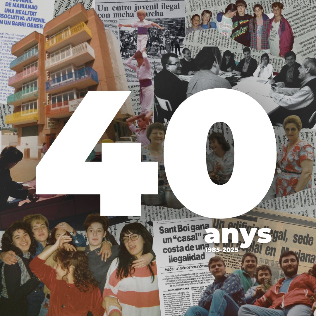 Fundació Marianao (@fmarianao) on Twitter photo 🎉 40 anys de compromís i transformació social!
El 2025 celebrem quatre dècades treballant amb i per a la comunitat des del barri de Marianao.
🔎 Tens records? Ajuda’ns a reconstruir la memòria col·lectiva! Escriu-nos a hola@marianao.org.
🔜 Estigueu atentes!
#40AnysMarianao 🎉 40 anys de compromís i transformació social!
El 2025 celebrem quatre dècades treballant amb i per a la comunitat des del barri de Marianao.
🔎 Tens records? Ajuda’ns a reconstruir la memòria col·lectiva! Escriu-nos a hola@marianao.org.
🔜 Estigueu atentes!
#40AnysMarianao