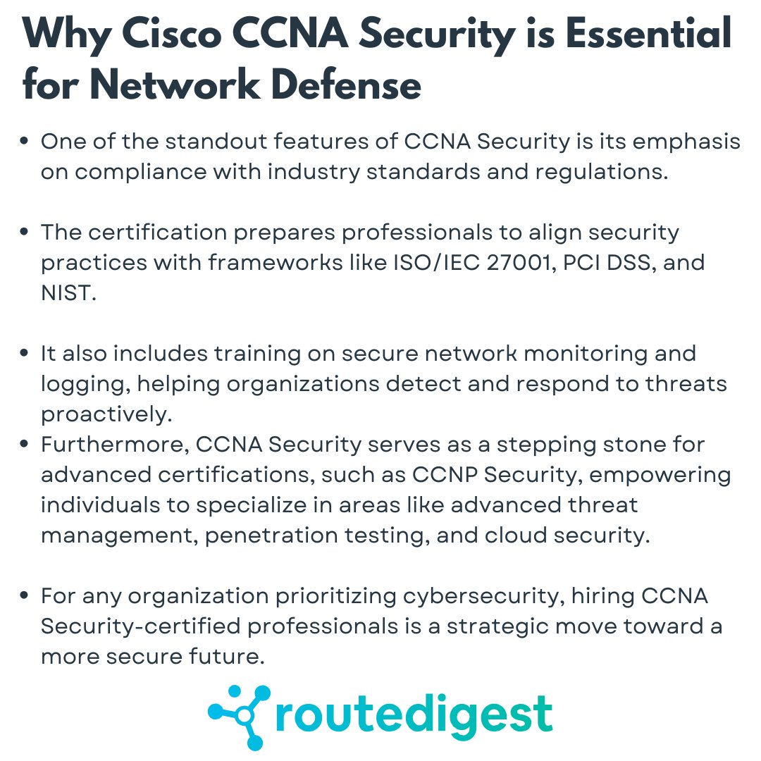 RouteDigest's tweet image. 🔒 Step into cybersecurity with Cisco CCNA Security! 🌐 Gain skills in firewalls, VPNs, and threat defense to protect networks and secure your IT career. 🚀✨
#CCNASecurity #CyberDefense #NetworkSecurity #CiscoCertified #ITSkills #SecureNetworks 💻