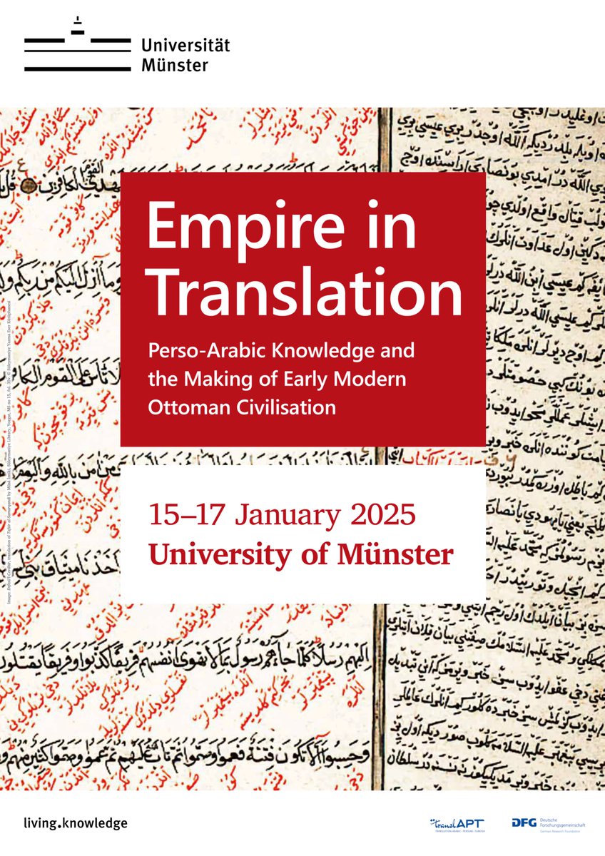 CONFERENCE ANNOUNCEMENT!

On 15–17 January, the workshop "Empire in Translation: Perso-Arabic Knowledge and the Making of Early Modern Ottoman Civilisation" will be taking place at the University of Münster, which is the first of two workshops organised by the TRANSLAPT...