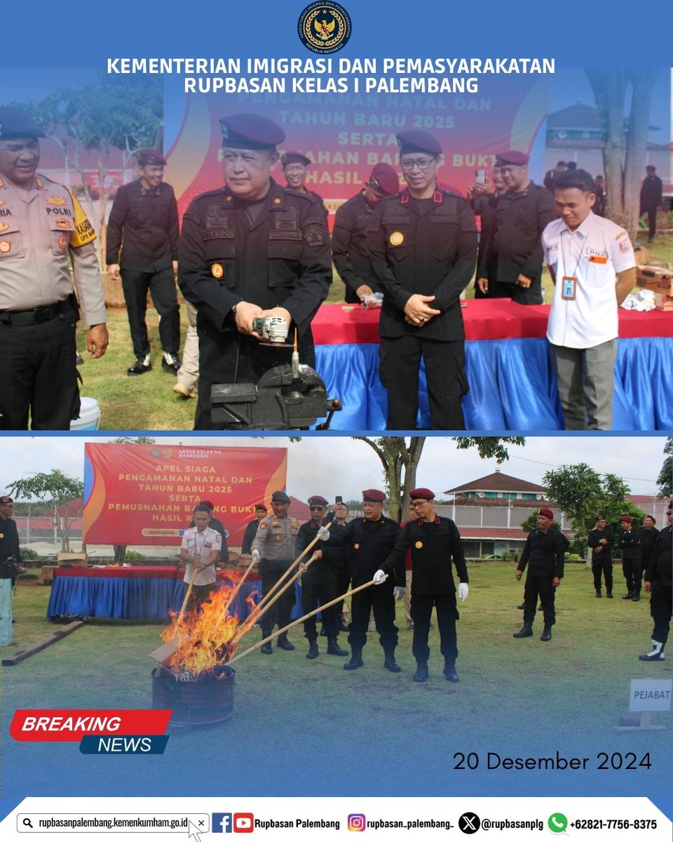 rupbasanplg's tweet photo. Jajaran #RupbasanPalembang Hadiri Apel Siaga Pengamanan #Nataru2025 serta Pemusnahan Barang Hasil Razia di Lapas Kelas IIA Banyuasin, Jum’at (20 Des 2024).

@rupbasanplg
@kemenimipas
@kumhamsumsel

#infoimipas #pemasyarakatan
##Kemenimipas #KemenimipasRI
#Seputar_Kemenimipas https://t.co/CPg9KjtmWh