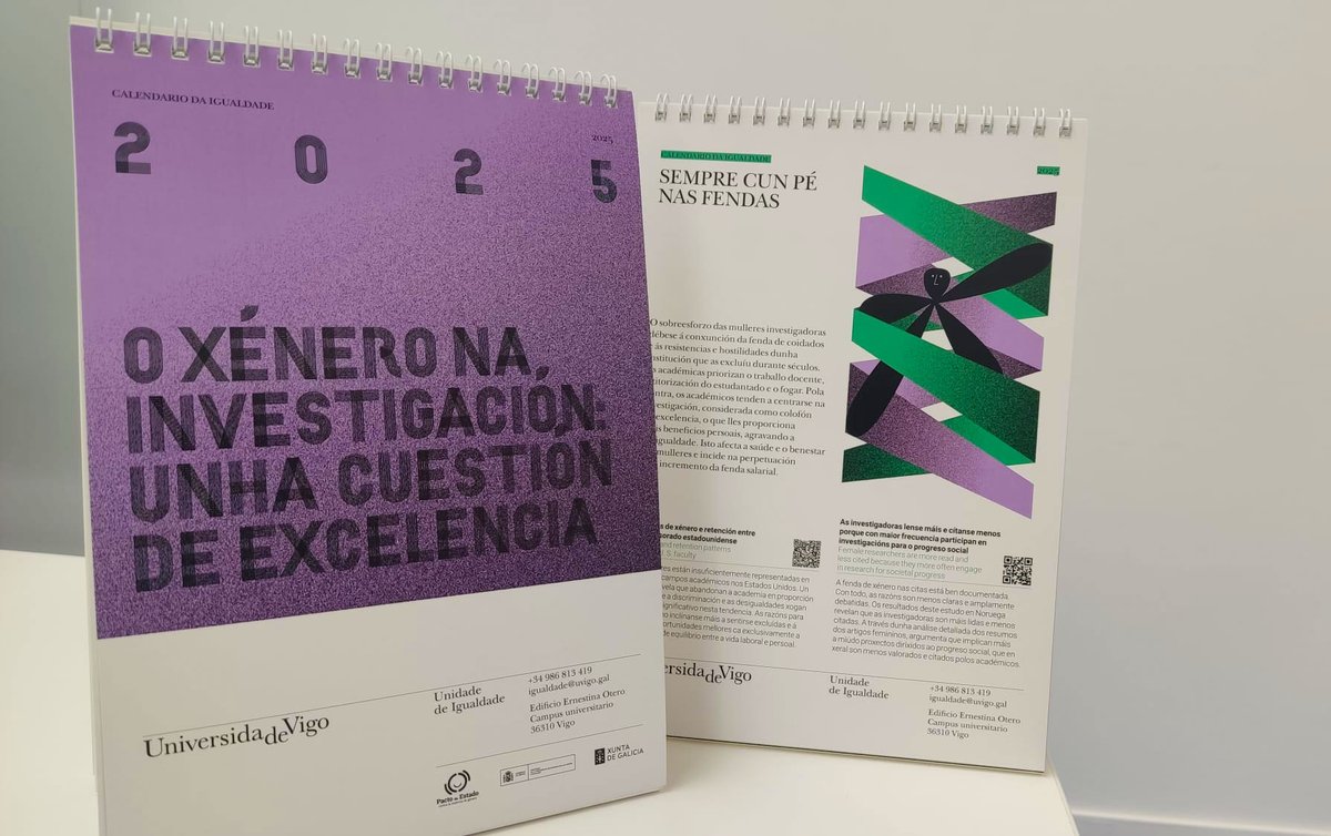A Unidade de Igualdade da <a href="/uvigo/">Universidade de Vigo</a> dedica o seu almanaque de 2025 á inclusión da perspectiva de xénero na investigación científica. O calendario pode recollerse nas conserxerías ou descargarse en formato pdf.

➡️ acortar.link/2qn6Xo

#duvi #uvigo #maisuvigo