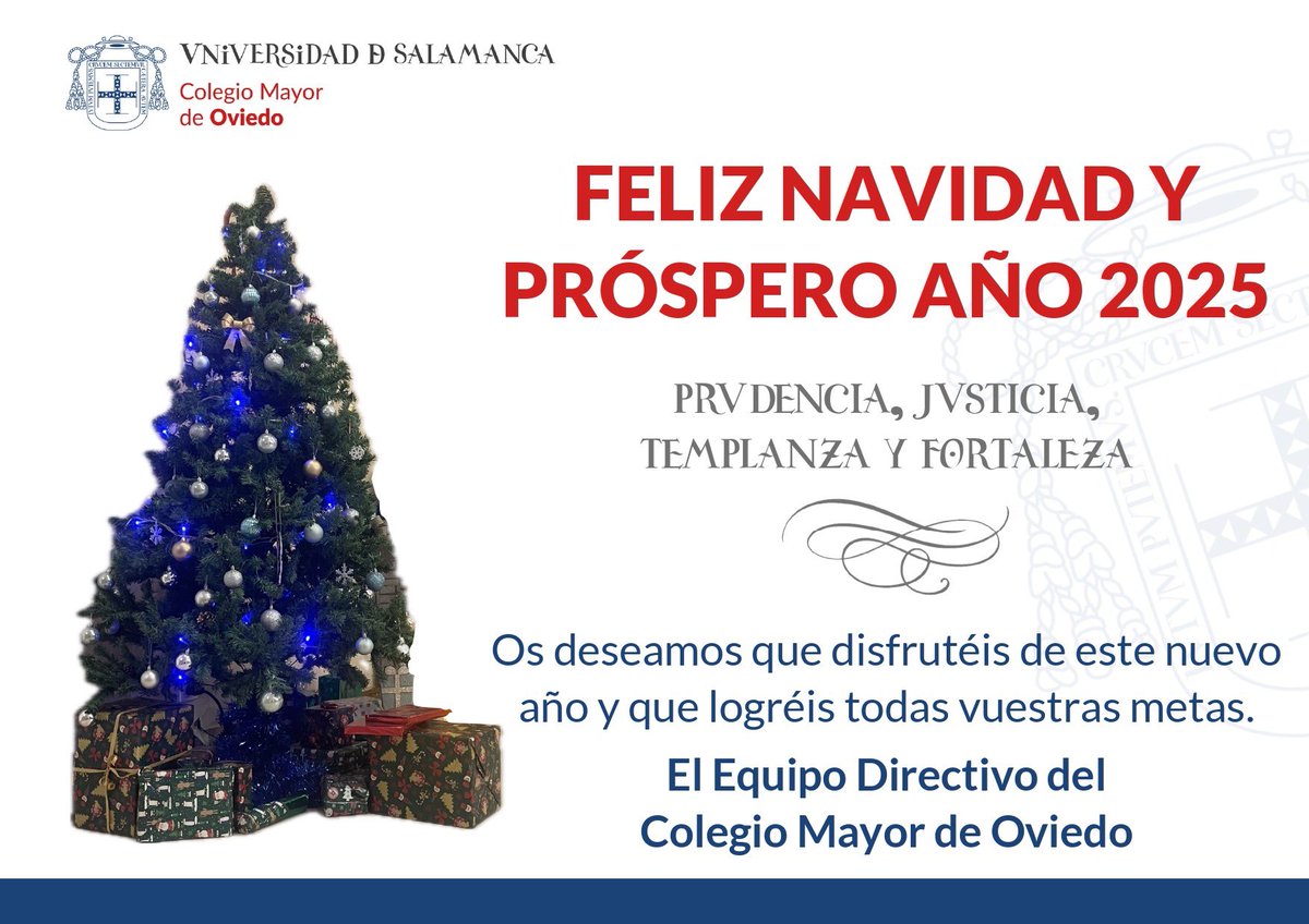 Desde el Equipo Directivo del Colegio Mayor os deseamos feliz Navidad y un próspero año 2025. Esperamos que disfrutéis de este nuevo año y que logréis todas vuestras metas