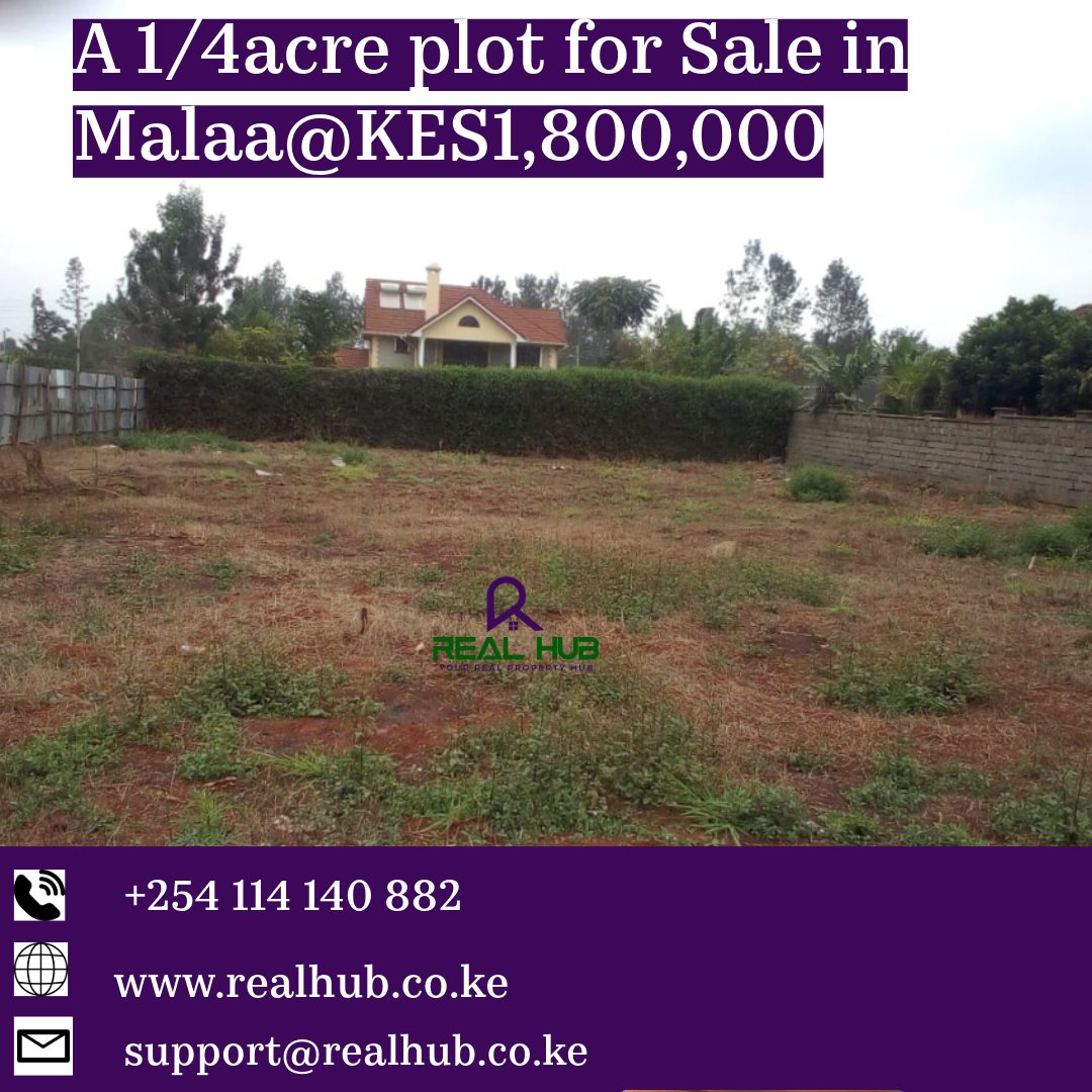 Realhubkenya's tweet photo. A 1/4acre plot for Sale in Malaa@KES1,800,000
#landforsale #plotsforsale #malaa  Murima Covid Gen Z Nyashinski Azimio Joho Uhuru Kenyatta Musk &amp; Trump Madueke https://t.co/qeDk30hA4z