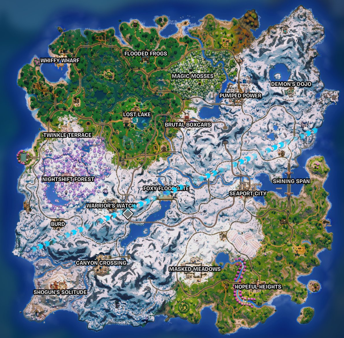 Here’s a look at the snow-covered Chapter 6 Season 1 map! ❄️

What has been your favourite landing spot so far? 🪂