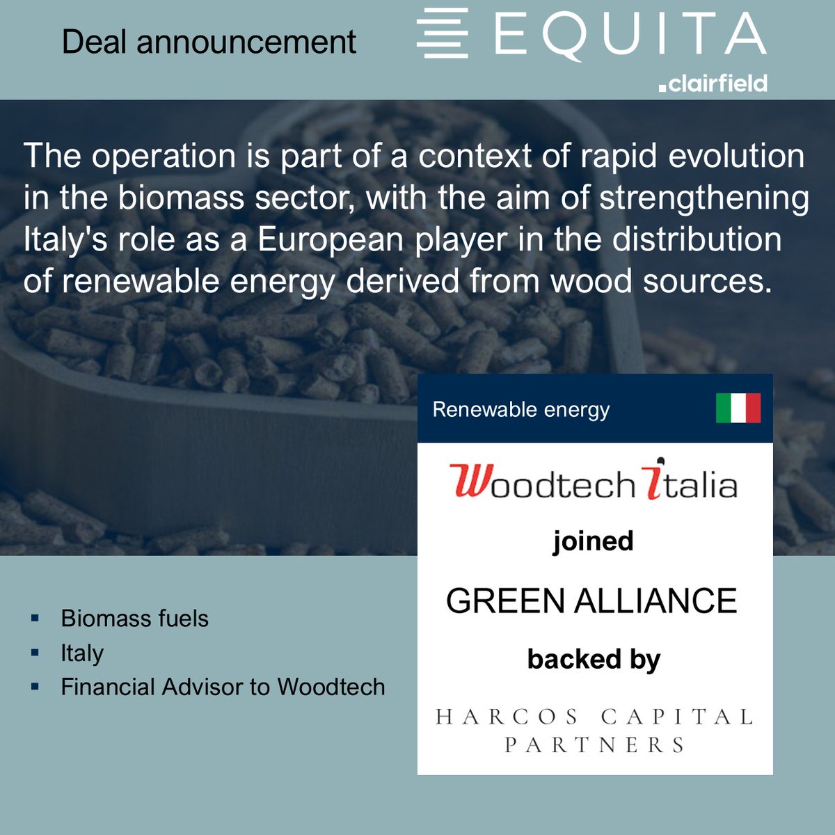 equitamidcap's tweet photo. The Mid Cap Advisory team of EQUITA advised Woodtech in this transaction. Here the details: https://t.co/K8X9dHJWUS https://t.co/GRSgSucKY2