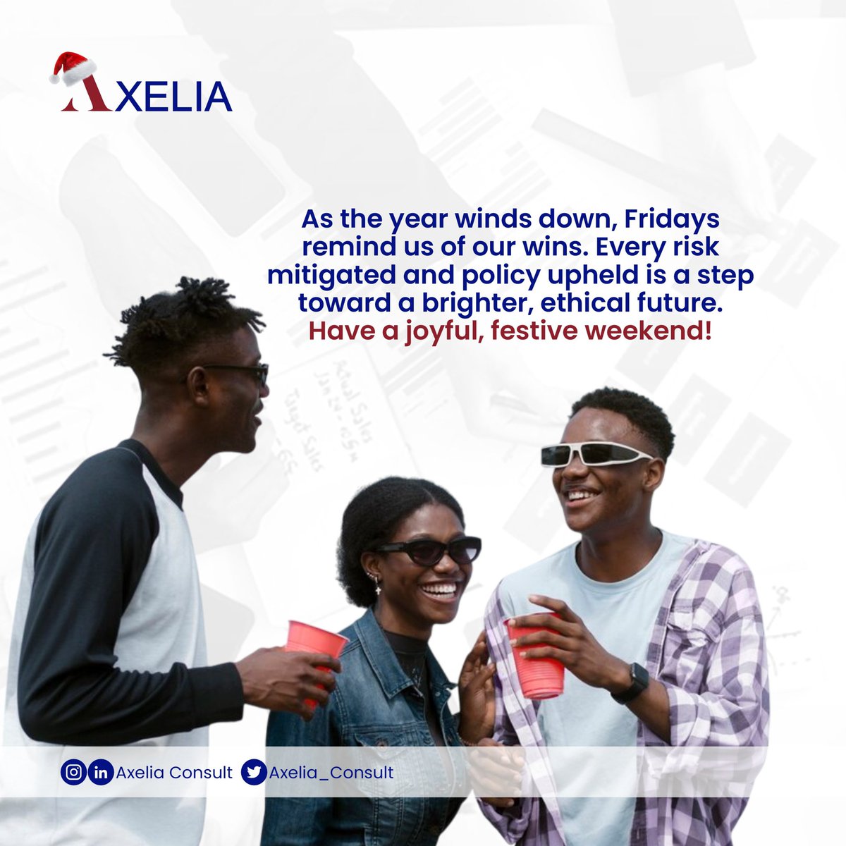 Axelia_Consult's tweet photo. As the year winds down, Fridays remind us of our wins. Every risk mitigated and policy upheld is a step toward a brighter, ethical future. Have a joyful, festive weekend!

#AxeliaConsult #TGIF #Compliance https://t.co/IXsCZcUc63