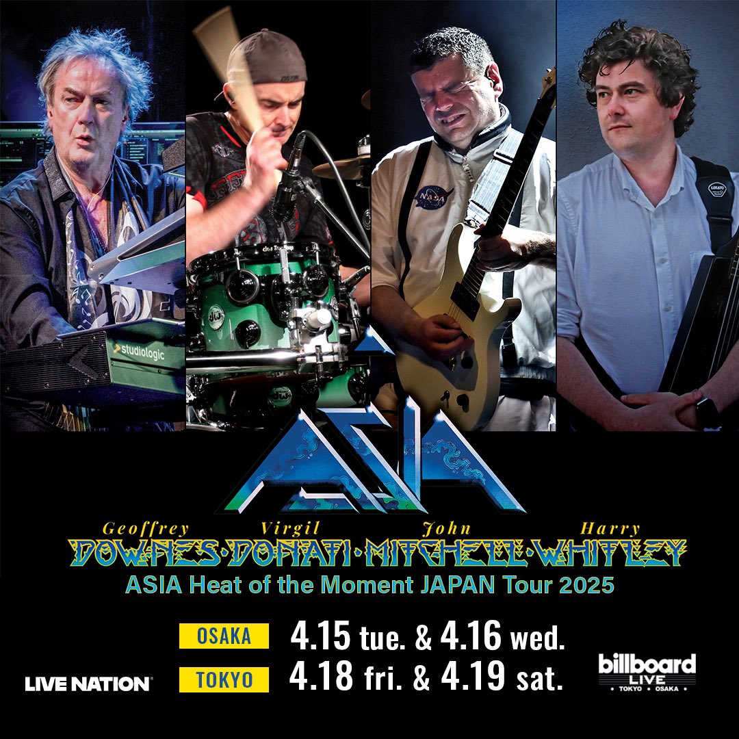 Geoff, Virgil, John and Harry are pleased to announce Asia's tour of Japan in April 2025
Tickets on sale Jan 20th 2025
livenation.co.jp/asia-tickets-a…
<a href="/originalasia/">Original Asia</a> <a href="/asiageoff/">Geoffrey Downes</a> <a href="/virgil_donati/">Virgil Donati</a> <a href="/LordConnaught/">John-Christian Mitchell</a> <a href="/Harrymusicmusic/">Harry Whitley Official</a>