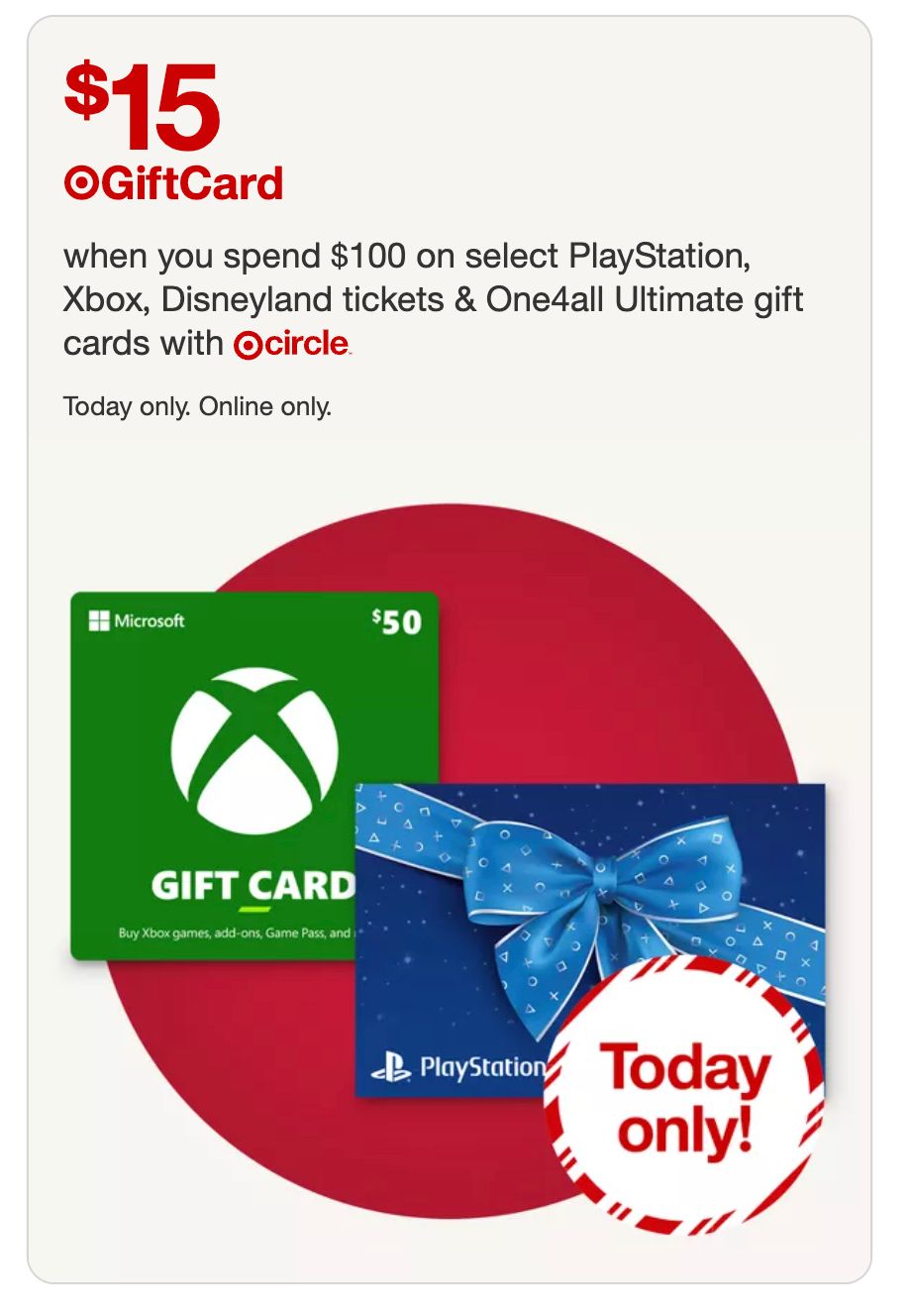 Wario64 on X Get 15 Target gift card when spending 100 on select PlayStation Xbox Disneyland tickets One4all Ultimate gift cards on Target Circle https t 7qOWpKbnlL ad https t 6Zck4z44pS X