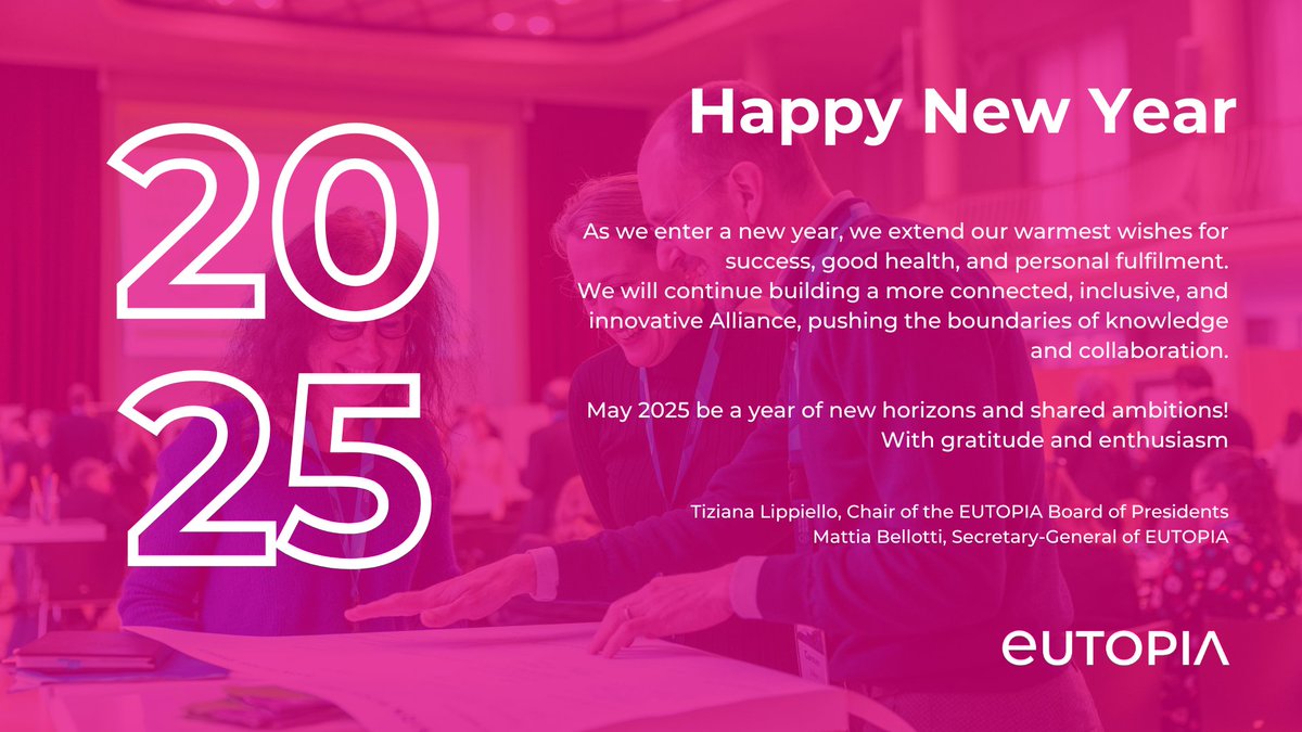 Seasons Greetings from EUTOPIA✨
As we enter a new year, we extend our warmest wishes for success, good health, and personal fulfilment.
We will continue building a more connected, inclusive, and innovative Alliance, pushing the boundaries of knowledge and collaboration.
May 2025