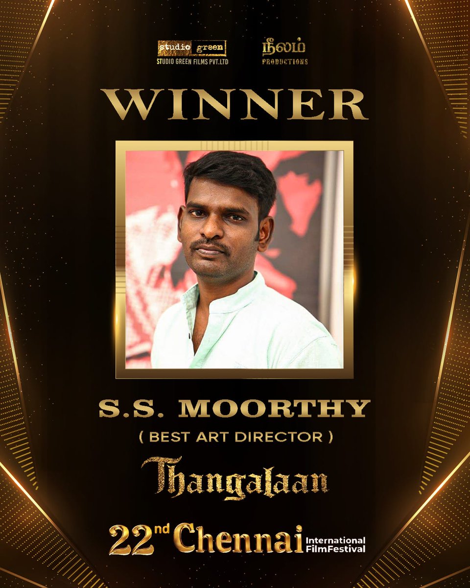 CinemaNagaram (@cinemanagaram) on Twitter photo Thangalaan shines at #CIFF2024 🥇
Congratulations to our <a href="/beemji/">pa.ranjith</a> (Best Director) and <a href="/moorthy_artdir/">s.s.moorthi art director</a> (Best Art Director) on their wins at #ChennaiInternationalFilmFestival2024 💙
Watch #Thangalaan on <a href="/netflix/">Netflix</a> ️🔥
<a href="/Thangalaan/">Thangalaan</a> <a href="/chiyaan/">Vikram</a> <a href="/beemji/">pa.ranjith</a> <a href="/GnanavelrajaKe/">Gnanavelraja Ke</a> <a href="/StudioGreen2/">Studio Green</a> Thangalaan shines at #CIFF2024 🥇
Congratulations to our <a href="/beemji/">pa.ranjith</a> (Best Director) and <a href="/moorthy_artdir/">s.s.moorthi art director</a> (Best Art Director) on their wins at #ChennaiInternationalFilmFestival2024 💙
Watch #Thangalaan on <a href="/netflix/">Netflix</a> ️🔥
<a href="/Thangalaan/">Thangalaan</a> <a href="/chiyaan/">Vikram</a> <a href="/beemji/">pa.ranjith</a> <a href="/GnanavelrajaKe/">Gnanavelraja Ke</a> <a href="/StudioGreen2/">Studio Green</a>