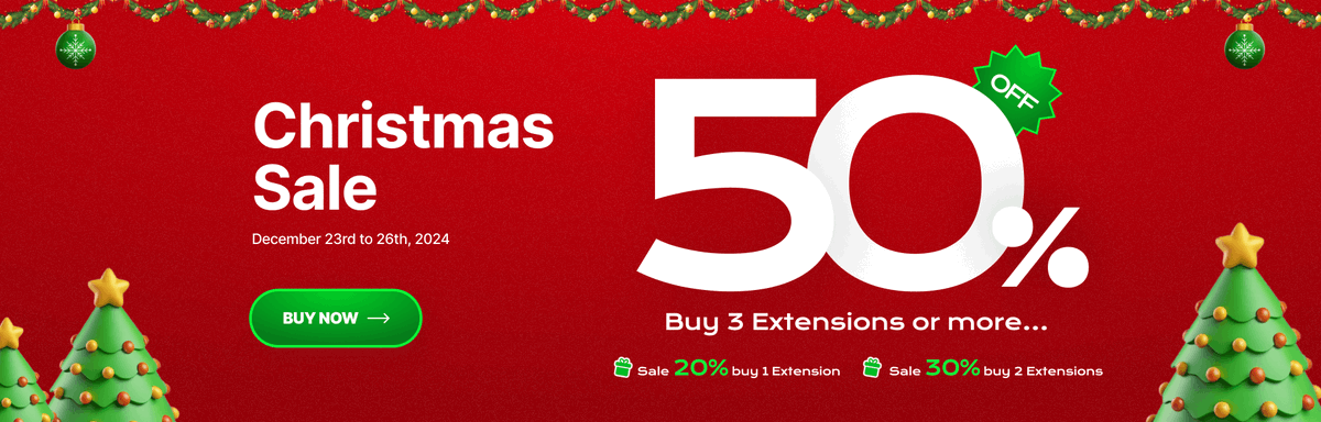 magezonvn's tweet image. 🎅 Christmas Sale: UP TO 50% OFF🎅
🎄20% off 1 extension
🎄30% off 2 extensions
🎄 50% off 3 and more
⏰Time: Dec 23 - 26, 2024 (GMT +7)
🛒 Purchase now: magezon.com/magento-2-exte…
#magezon #magento2 #Magento2Extension #christmas2024 #ChristmasSale2024