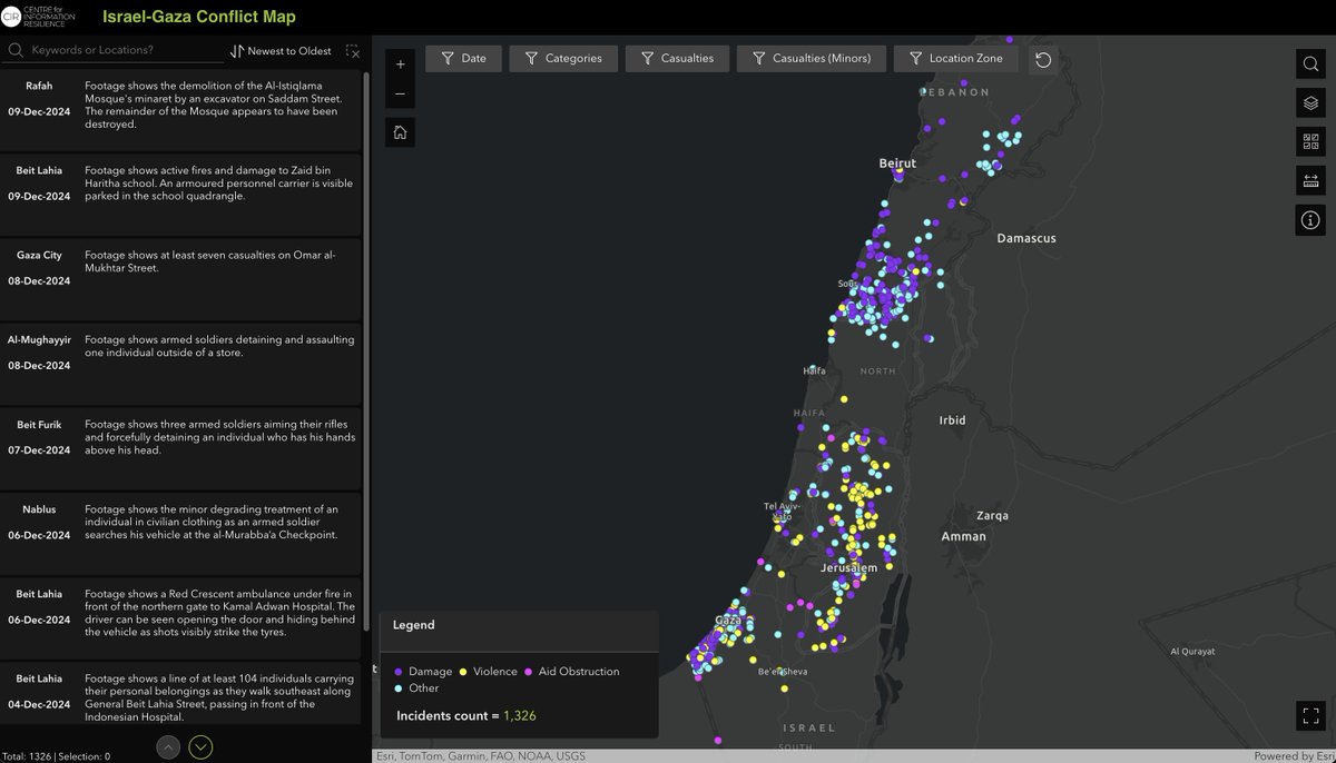 The map can be accessed on the CIR website (info-res.org/israel-gaza-wa…). It is made to enhance public access and comprehension of verified information related to the conflict. The data will be updated regularly.