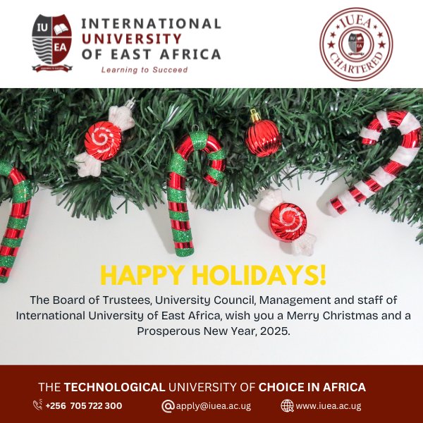 Abiola614641's tweet photo. The management and staff of the International University of East Africa (IUEA) extend their heartfelt greetings to you and your loved ones this holiday season.May this special time of year bring you joy, peace, and happiness May your hearts be filled with love
#IUEAJanuaryIntake https://t.co/R1xNR5Efjk