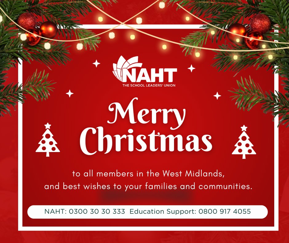 As the end of term approaches, our regional executive and staff team would like to wish everyone celebrating Christmas all the best for the festive season. 
🎄❄️🎅⛪

Thank you for being a member of NAHT!
<a href="/NAHTnews/">NAHT</a>