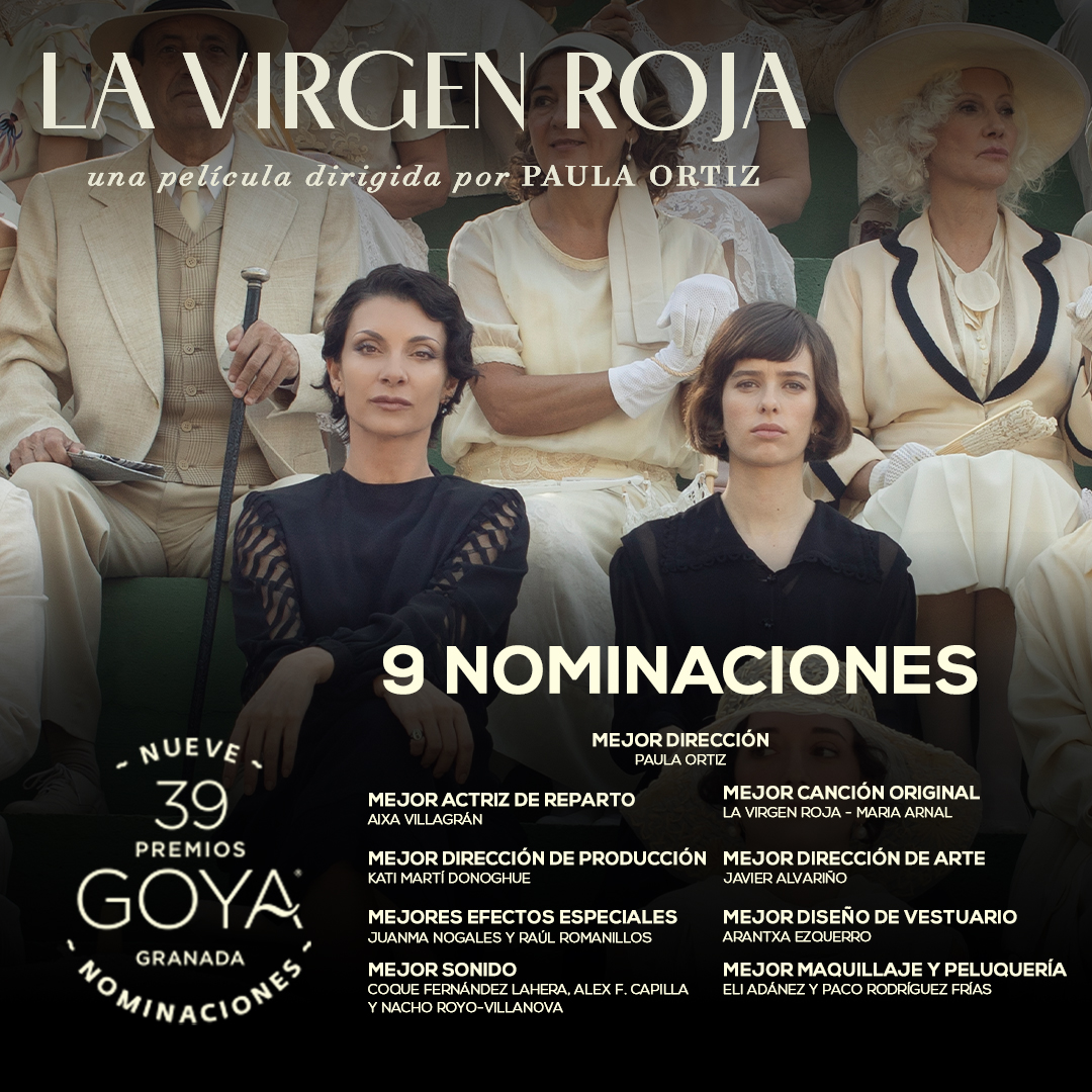 Súper ilusionados también con las 9 nominaciones de #LaVirgenRoja en los <a href="/PremiosGoya/">Premios Goya</a>. Gracias a la <a href="/Academiadecine/">Academia de Cine</a> y enhorabuena a todo el equipo de la película. 👏¡Nos vemos el 8 de febrero en Granada!