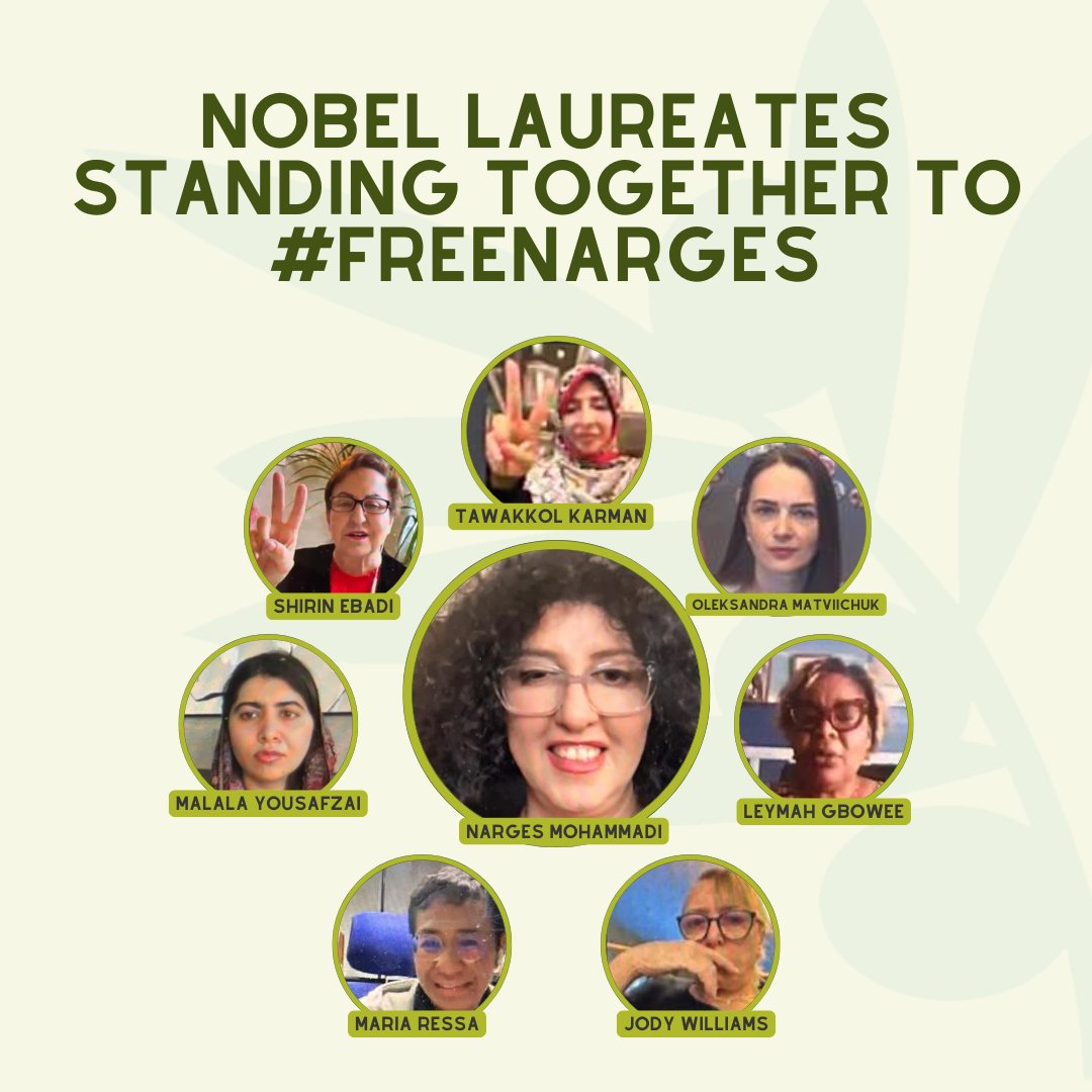 NobelWomen's tweet image. Nobel Peace Prize laureates unite to support Narges Mohammadi. (@nargesfnd)
Despite her temporary release, she faces a return to prison for her relentless fight for equality in Iran. Her voice must not be silenced.
We stand with the #FreeNarges coalition to secure her freedom.
