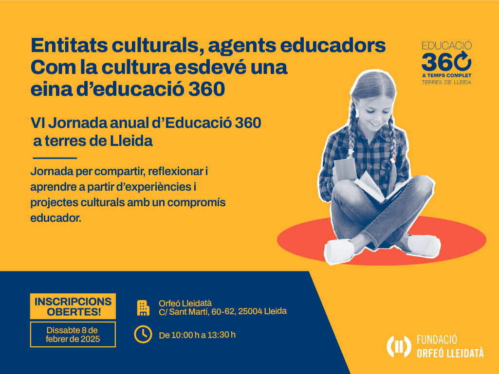 Educació 360 (@educacio360) on Twitter photo Ja tenim data per a la VI Jornada anual d’Educació 3600 a terres de Lleida!
Una jornada per compartir, reflexionar i aprendre a partir d’experiències i projectes culturals.
📆 8 de febrer
📍 <a href="/orfeolleidata/">Fundació Orfeó Lleidatà</a>
educacio360.cat/actes/entitats… Ja tenim data per a la VI Jornada anual d’Educació 3600 a terres de Lleida!
Una jornada per compartir, reflexionar i aprendre a partir d’experiències i projectes culturals.
📆 8 de febrer
📍 <a href="/orfeolleidata/">Fundació Orfeó Lleidatà</a>
educacio360.cat/actes/entitats…
