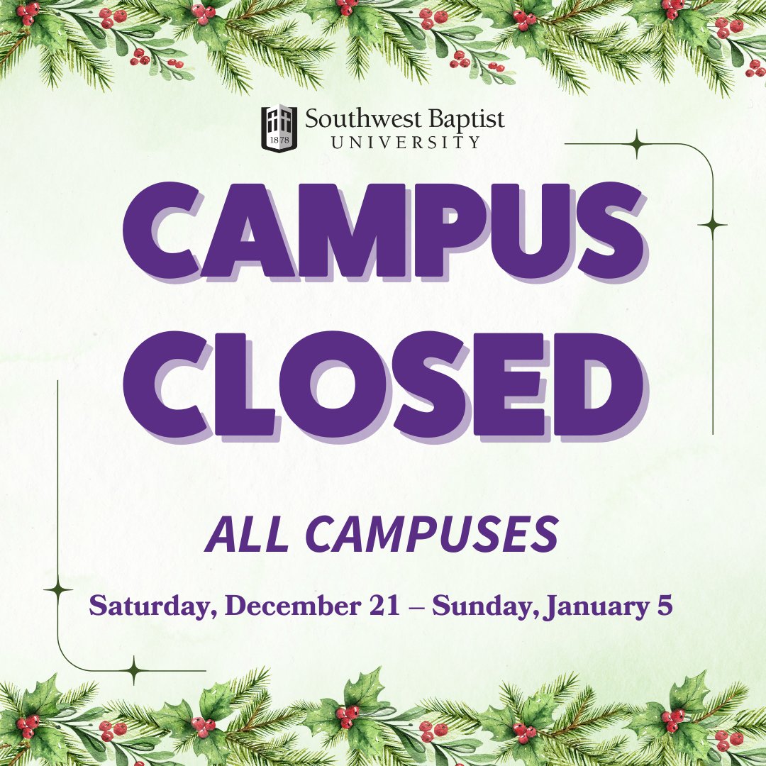 ☃️ We will be closed for winter break beginning December 21 – January 5!🎄 Enjoy your restful break, Bearcats! See you next semester😉 🎉