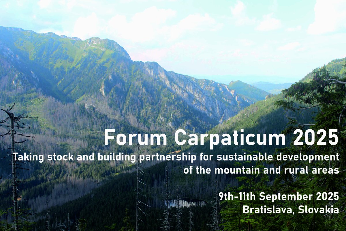 Forum Carpaticum 2025: “Taking Stock &amp; Building Partnership for Sustainable Development of Mountain &amp; Rural Areas”
📅 9-11 Sept 2025, Bratislava, Slovakia.
🎯 Calls for Sessions &amp; Side Events are now OPEN!
More info: fses.uniba.sk/zahranicne-vzt…