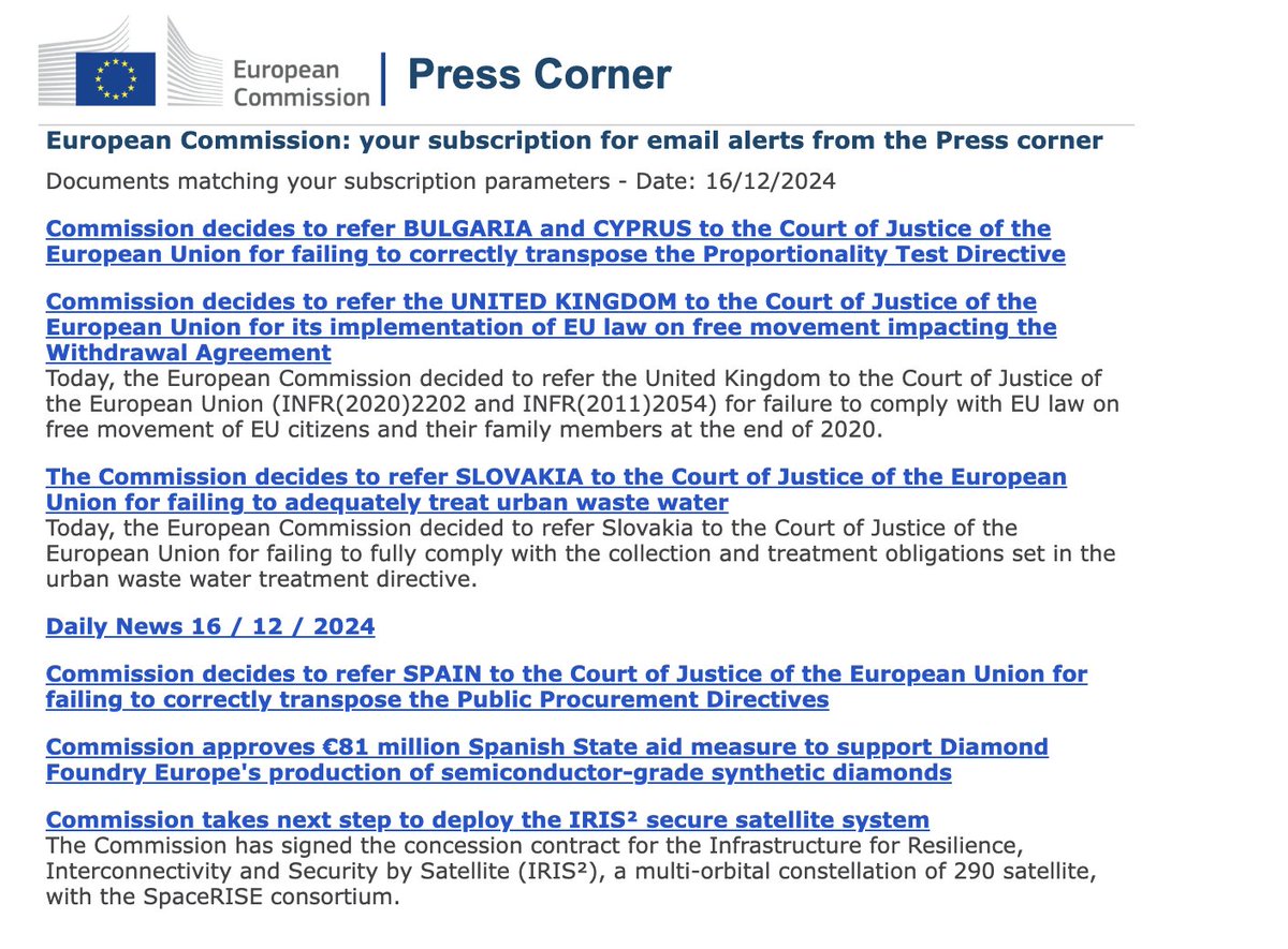 La Commission européenne frappe fort : poursuites engagées contre 🇧🇬 Bulgarie, 🇨🇾 Chypre, 🇸🇰 Slovaquie, 🇪🇸 Espagne, 🇬🇧 Royaume-Uni pour divers manquements aux lois de l'UE 🌍. Il semble qu'aucun État ne soit épargné cette semaine ! 💼⚖️ #UE #Justice #Directives