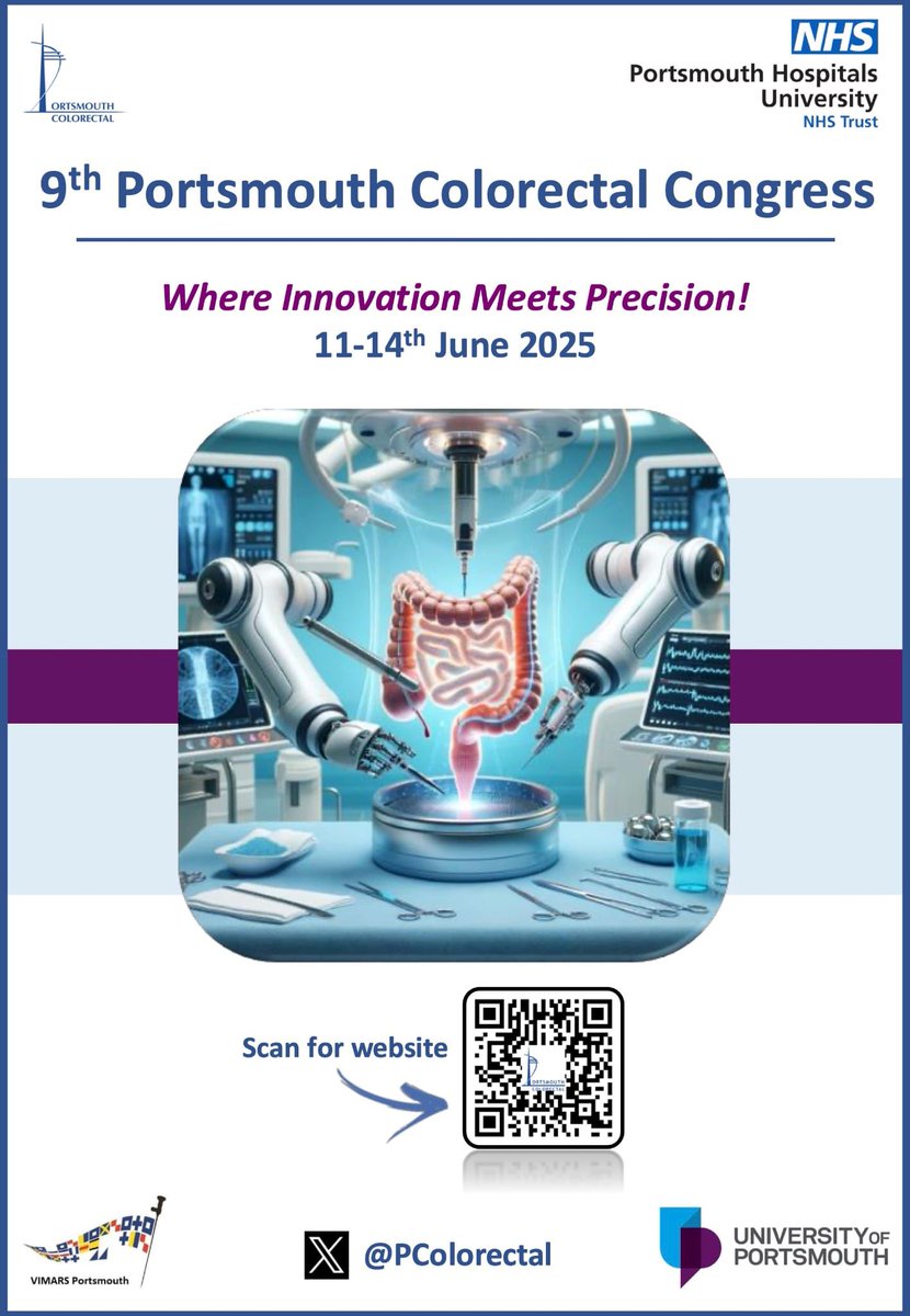 portsmouthcolorectal.com/registration 
Registration now open for #PCC25 the #robotic #colorectal event of 2025! <a href="/JimkhanMD/">Jim Khan</a>